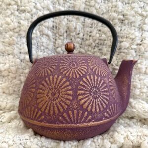 Purple and Gold Floral Cast Iron Teapot